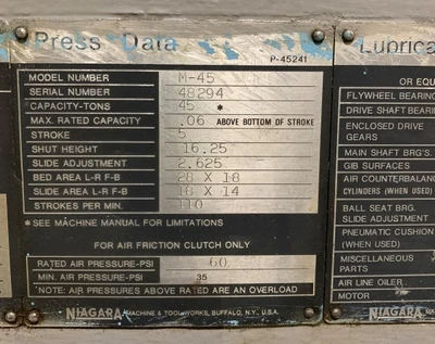 1975 NIAGARA M45 OBI Presses (Open Back Inclinable) | Mohawk Machinery (8)