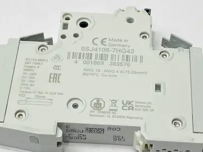 5SJ4106-7HG42 | Siemens  Miniature Circuit Breaker 1-Pole 6A 277VAC/480Y 60VDC - New Other
