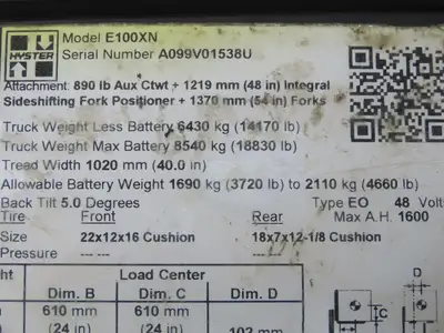 Hyster 8539580 Forklift Display Controller Module W/Key Off E100XN READ