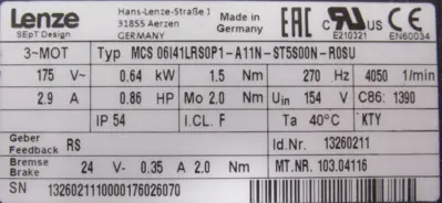 USED LENZE MCS06I41LRS0P1-A11N-ST5S00N-R0SU SERVO MOTOR