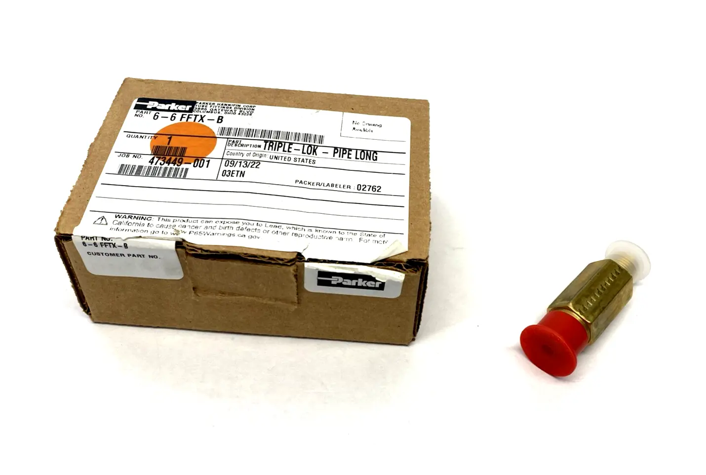 6-6 FFTX-B | Parker  Triple-Lok Tube Fitting, Flare JIC 37 Deg. x 3/8" NPT, Long - New – Open box