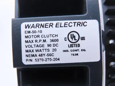 Warner CL-EM-50-10 90V GEN2 Motor Clutch Brake 90VDC 3600 RPM 16Lb-Ft 48Y-56C