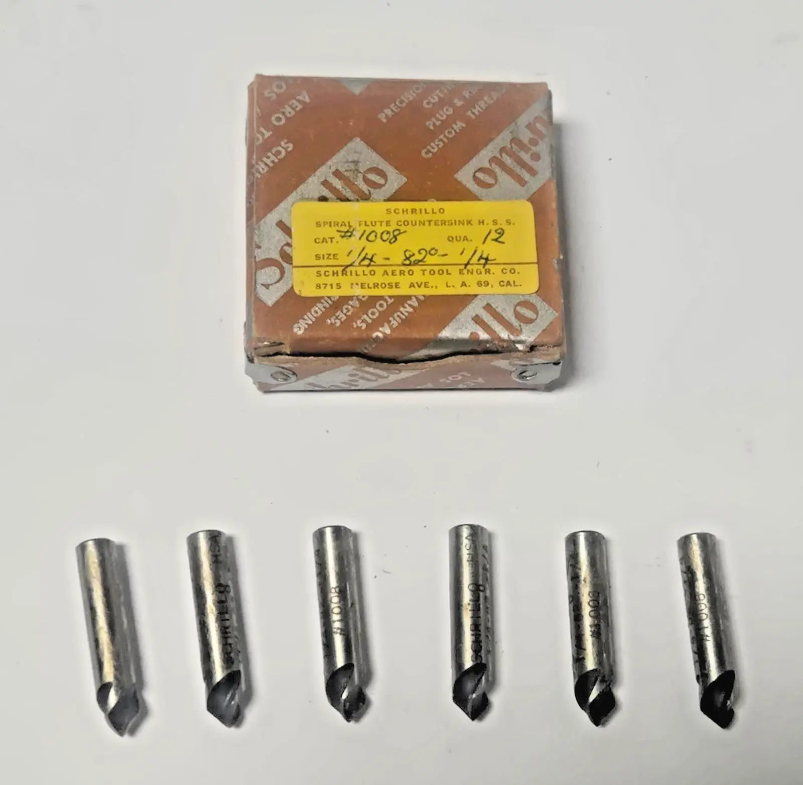 Schrillo 1/4" High Speed Steel Countersink 82 Degree #1008 USA Lot of 6