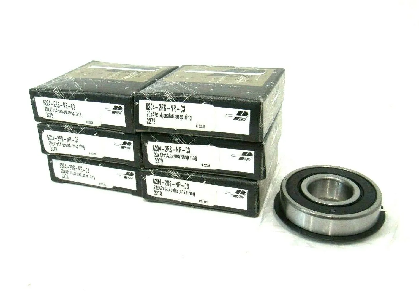 LOT OF 6 NEW PEER BEARING 6204-2RS-NR-C3 BALL BEARING 62042RS-NRC3
