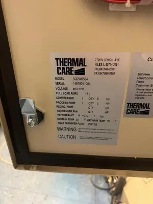 Thermal Care SQ2W0504 Chiller 460V 3PH R-22 30-75°F