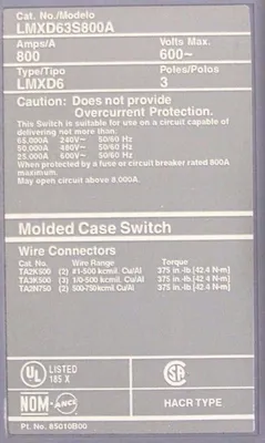 NEW SIEMENS LMXD63S800A CIRCUIT BREAKER LMXD63S800ASA 800A 600V 3 POLES