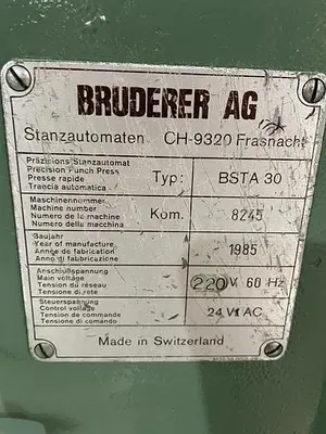 USED 1985 BRUDERER BSTA 30