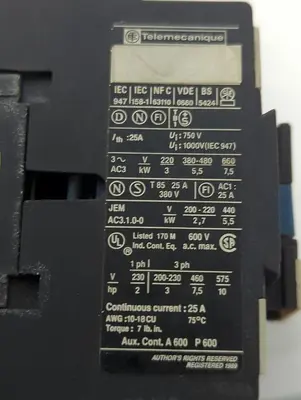 Used TELEMECANIQUE LC1 D12 10 Miscellaneous Equipment (Electrical & Power) Ohio US | Surplus Asset Holdings #1460440