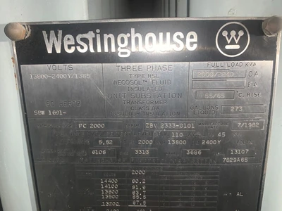Westinghouse 2000/2240 KVA 13,800-2400Y/138 Oil Fille5d Transfor