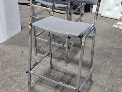 Lot of (5) Bar Chairs Fabric Pad / Chromed Metal Frame