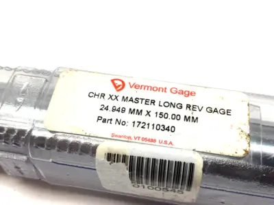 NEW VERMONT GAGE CHR XX REVERSIBLE LONG MASTER GAGE 24.949MM X 150.00MM