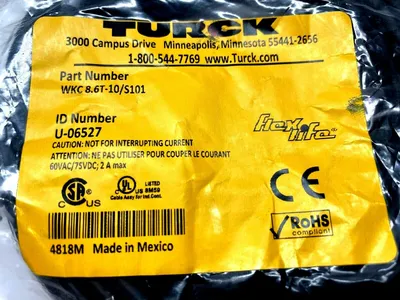 NEW TURCK FLEXLIFE CORDSET RIGHT ANGLE FEMALE 6 WIRE U-06527