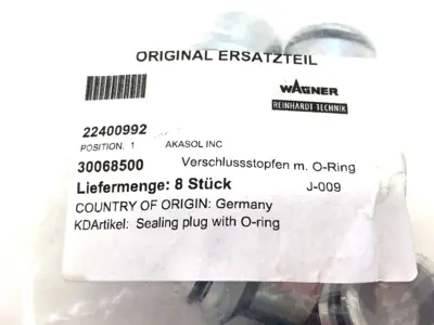 NEW WAGNER, REINHARDT-TECHNIK SEALING PLUG WITH O-RING PKG OF 8