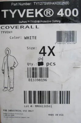 NEW BOX OF 24EA DUPONT TYVEK 400 4X COVERALL TY127SWH4X002500