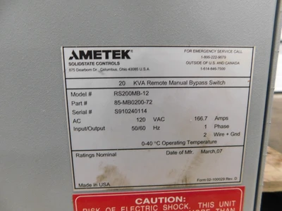 Used AMETEK _UNKNOWN_ Switchgears Ohio US | Equipment Recovery Corp. #1331395