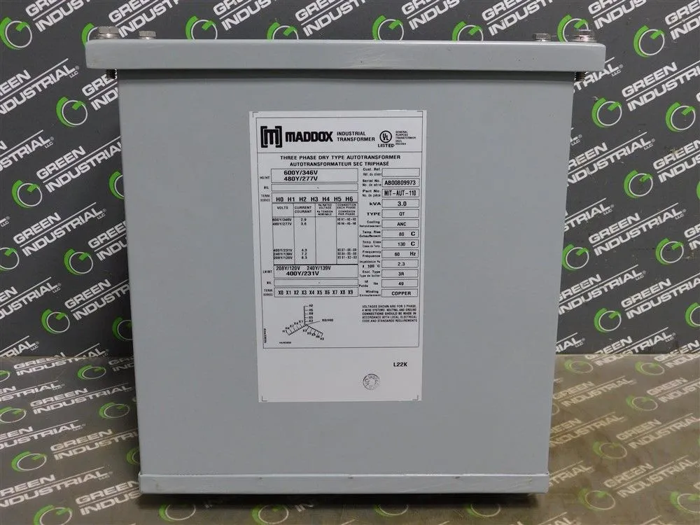Maddox MIT-AUT-110 Industrial Transformer 600Y/346V 480Y/277V 3.0kVA New