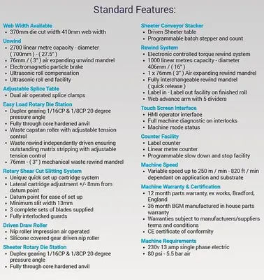 NEW BGM ELITE SHEETFLEX EASY LOAD DIE AND TOP LOAD SHEETER STATION AND DELIVERY TABLE
