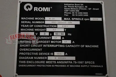 Used ROMI M20, 3.15" SPINDLE BORE CNC Lathes Michigan US | Vander Ziel Machinery Sales #1269527