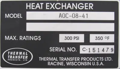 NEW THERMAL TRANSFER PRODUCTS A0C-08-41 OIL COOLER 115/230V A0C0841