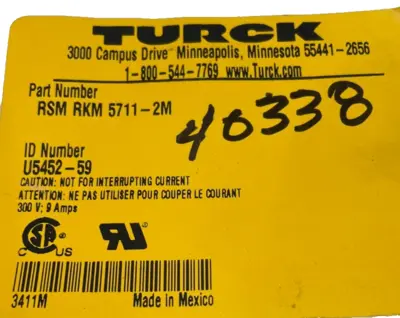 NEW TURCK RSM RKM 5711-2M CORDSET U5452-59 RSMRKM57112M