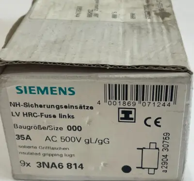 NEW SIEMENS 3NA6 814 LV HRC-FUSE LINKS 35A 500V 3NA6814 LOT OF 9