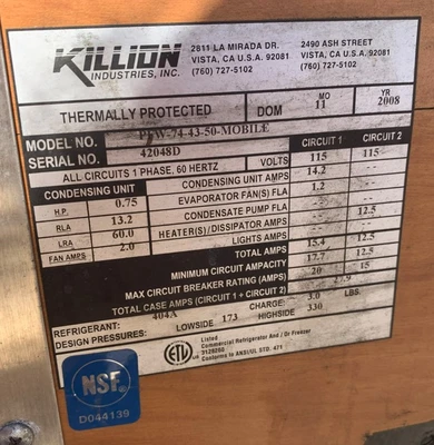 130-0097 Killion PFW-74 Refrigerated Open Display Case