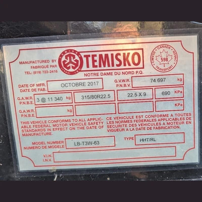 USED 2017 TEMISKO LB-T3W-63