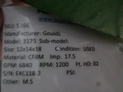 Goulds 3175  12x14x18 SS Pump
