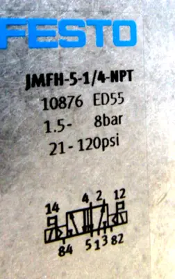 NEW FESTO JMFH-5-1/4-NPT SOLENOID VALVE W/COIL 10876 JMFH514NPT