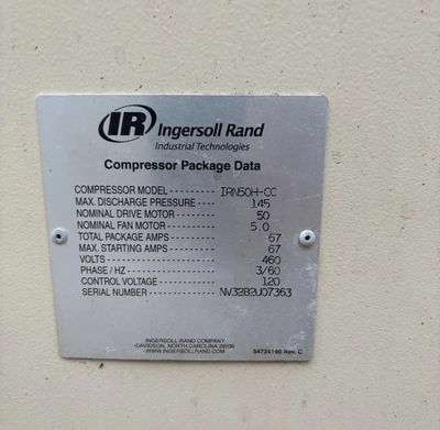 Used 2007 INGERSOLL - RAND CO. IRN50H-CC Rotary Screw & Sliding Vane Air Compressors Massachusetts US | ARC Equipment Corp #1269773