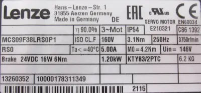 NEW LENZE MCS09F38LRS0P1 SERVO MOTOR