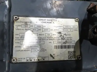 Great Dane Convertor Dolly 25000lbs Semi Truck Trailer Single Axle ABS Spring