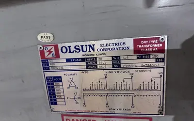 60 KVA OLSUN 480V <-> 400Y/231 CLASS AA DRY TYPE ELECTRICAL TRANSFORMER: YOBRO #24591