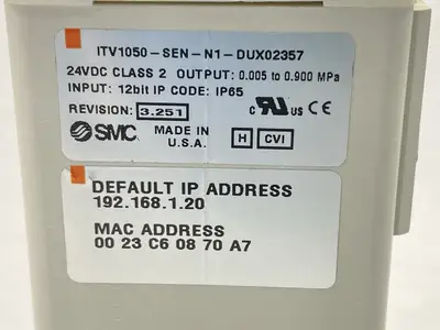 USED SMC ELECTRO-PNEUMATIC REGULATOR ETHERNET/IP 24VDC