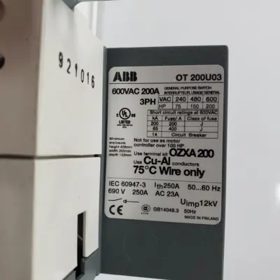 Used ABB OT200U03 Misc Industrial Equipment California US | American Industrial Supply Co. #1566525