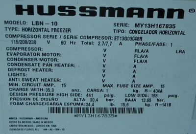 142-0883 Hussmann LBN-10 Sliding Glass Top Self-Contained Freezer