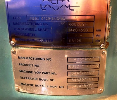 Alfa-Laval FESX 510S-34C-50 nozzle centrifuge, 316SS.