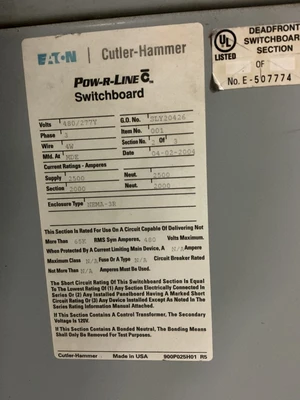 Used EATON/CUTLER-HAMMER SLY20426 Electrical Panels Ohio US | Equipment Recovery Corp. #1329659