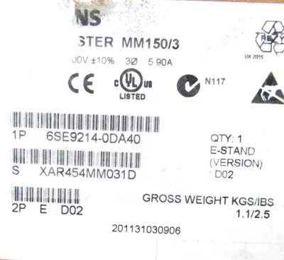 NEW SIEMENS 6SE9214-0DA40 DRIVE MICROMASTER MM150/3 6SE92140DA40