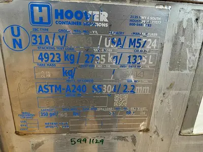 Tank, 350 Gallon, 316 Stainless Steel, LiquiTote, #5991129