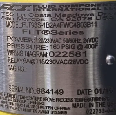 FCI FLT3S-1B2A4FWC4B03B11 Fluid Components Flow Switch Loc6D9