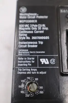 Westinghouse MCP13300CR Circuit Breaker 30A 3P 600VAC STOCK 5744CC