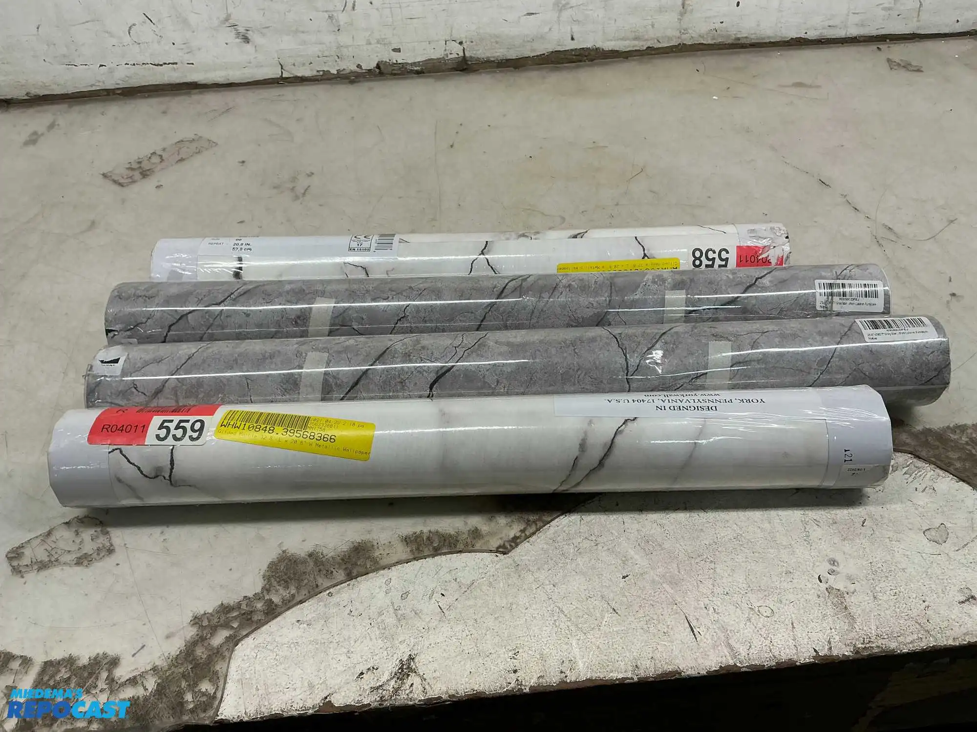 Lot of (4) rolls  of marble design wall paper 2 are white marble roll, 2 are slate grey, white...