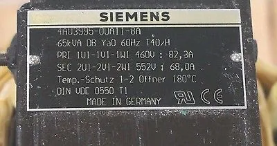 NEW SIEMENS 4AU3995-0UA11-8A TRANSFORMER 65KVA, 4AU39950UA118A