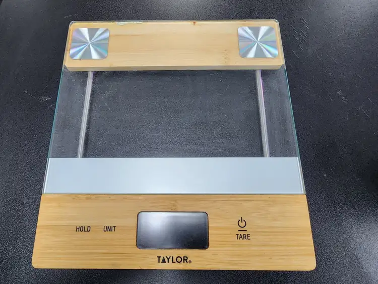 Used Taylor Used Taylor Digital Glass/Bamboo Household Kitchen Scale, 11 Pound Capacity, Natural Food Scales Illinois US | Falcon Restaurant Supply #1376583