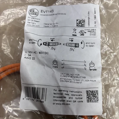 New | in-Stock IFM EVT143 Cable & Wire | J&J Industrial Supply #542957
