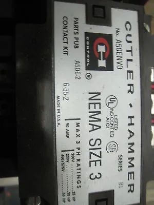 NEW CUTLER HAMMER SIZE 3 REVERSING CONTACTOR A50ENV0