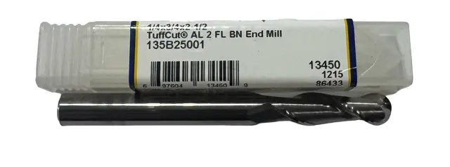 M.A. Ford 1/4" Carbide Ball End Mill 2 Flute TuffCut AL
