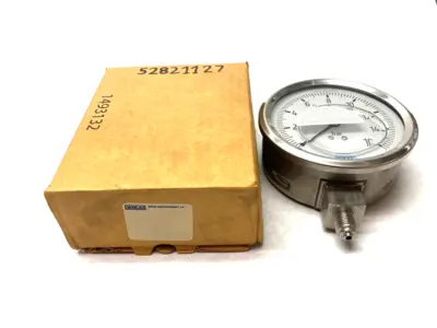 USED WIKA PRESSURE GAUGE: 4" DIAL, 0 TO 16 PSI, 1/4" THREAD, BSPP, BTM MOUN
