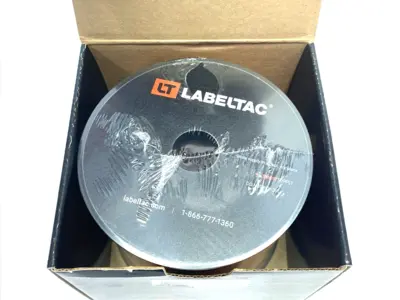 USED LABELTAC PRO MODEL HIGH PERF. 10 YEAR VINYL LABEL, ORANGE 4" X 150'/ROLL